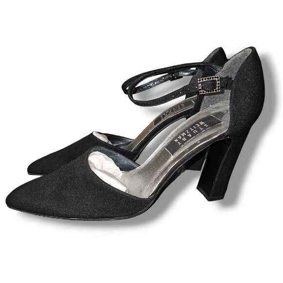 Stuart Weitzman Womens Black Dress Shoe Pointed Toe Ankle Strap Buckle Sz 9.5 - Picture 7 of 11